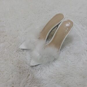 SHEIN Cream Fluffy Pointed Mules